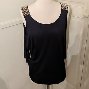 ✅Forever 21 Studded Cold shoulder Top Shirt Blouse Medium Rock N Roll